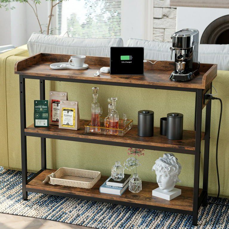 IRONCK Console Table, 32" Sofa Table with Power Outlet for Entryway, Living Room, Rustic Brown