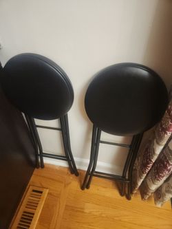 Set of 2 Black Padded Folding Bar Stools – Portable Steel Frame