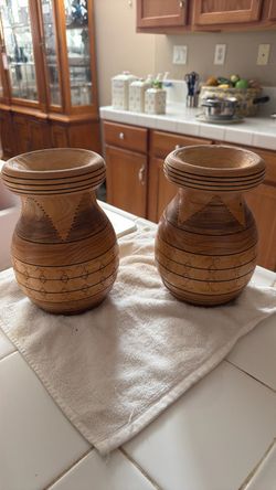 Pair of Hand-Turned Wooden Vases