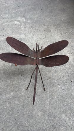 Antique metal, dragonfly, sculpture, rustic garden art