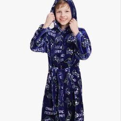 12-13 Doctor Unicorn Boys Soft Hooded Bathrobe Kids Warm Gamer Fleece Robe Sleepwear

