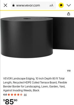 VEVOR Landscape Edging, 10 inch Depth 80 ft Total Length, Recycled HDPE Coiled Terrace Board, Flexible Bender Border for Landscaping, Lawn, Garden, Ya
