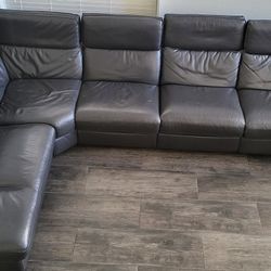 Reclinable Seccional De Piel.. Gris