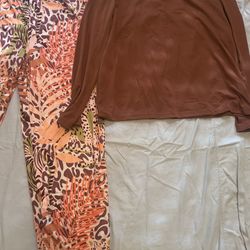New Brown and Multicolor Patterned Women's Pajamas se size XL