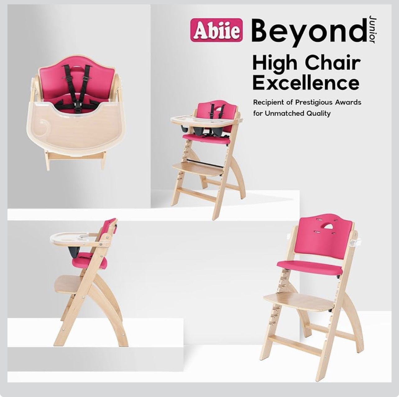 Abiie Beyond Junior Wooden High Chair with Tray.
