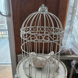 Antique Style White Wrought Iron Bird Cage free ceramic bird candle, hang deco, wedding centerpiece