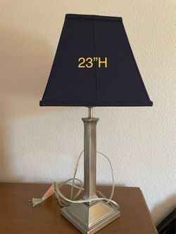 Great Chrome Table Lamp with Navy Blue Fabric Shade