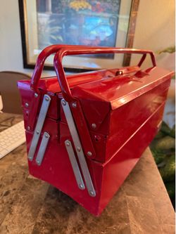 Vintage Excel Tool Box 15 inch 3-Tier 5-Tray Folding Cantilever Toolbox with Handle Red
