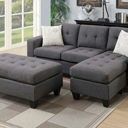 Brand New Grey Sectional Sofa w Ottoman