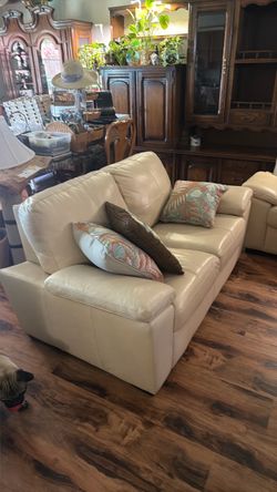 2 Cream Leather Loveseat Sofas