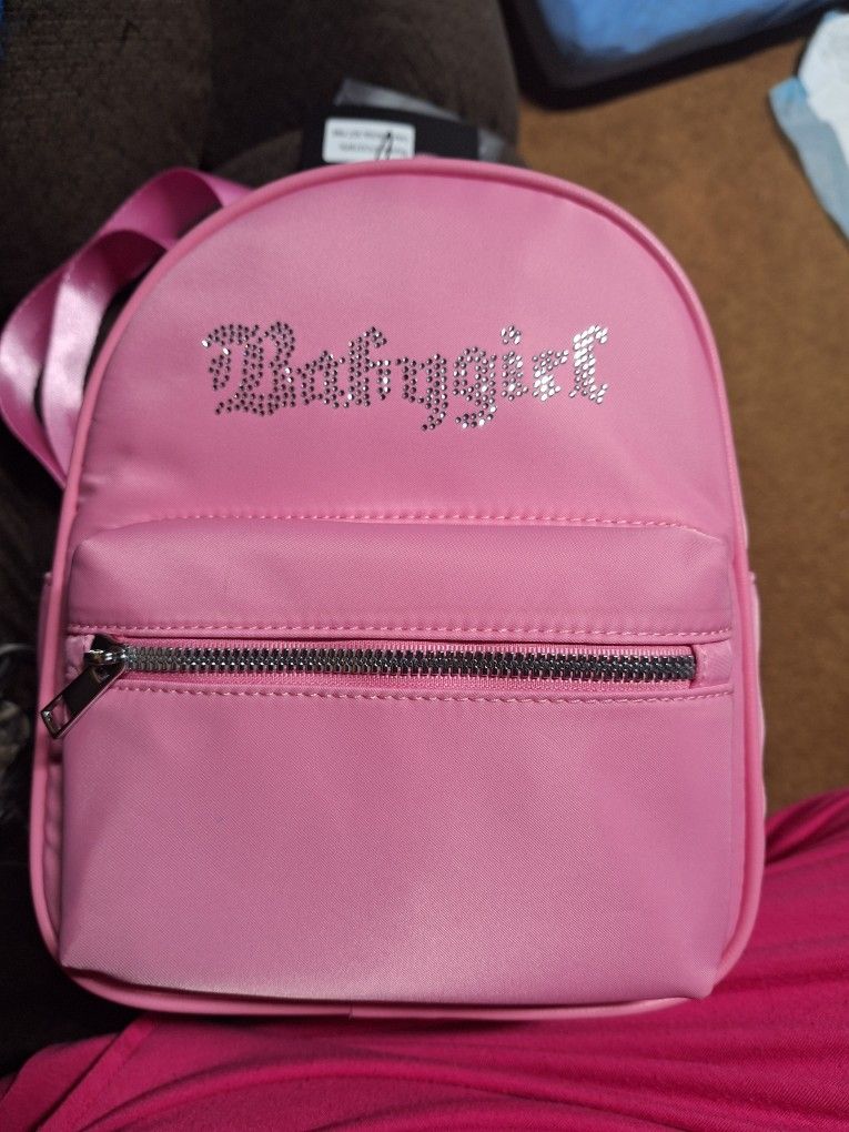 Hot Pink Small Backpack Purse With BAYGIRL written In Bling