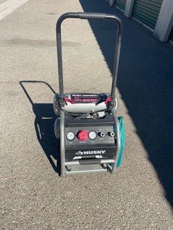 Husky 4.5 Gal Silent Twin-Tank Air Compressor – 175 PSI, 1.3HP – w/ Hose