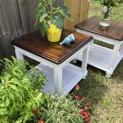 Shabby Chic Pair Side Tables 