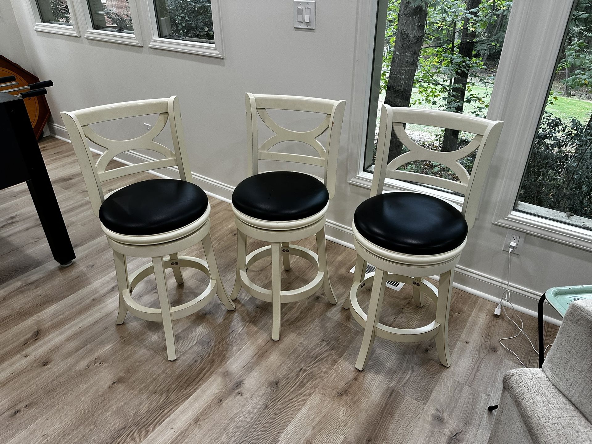 3 Wood Bar Stools with Padded Stool Seat Well Made Sturdy