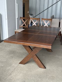 Solid Wood Dining Table Set with 6 Cushioned Chairs