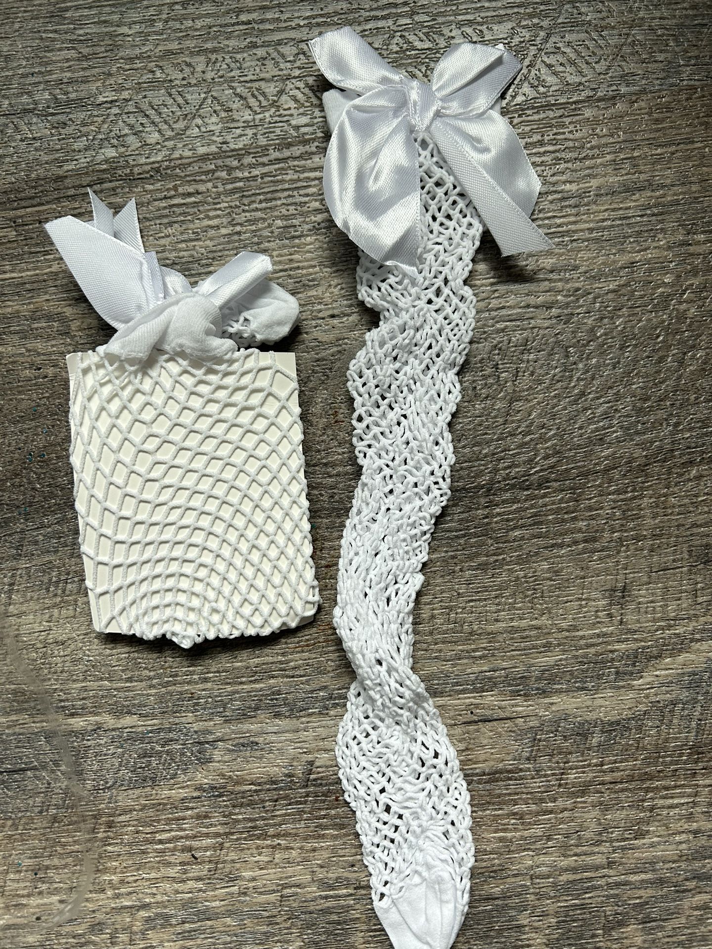 White Fishnet Stockings with Bow