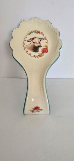 THE PIONEER WOMAN 💐SWEET ROSE COW🐄 STONEWARE SPOON REST.