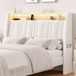 Queen / King Size Headboard Only, Upholstered Storage Headboard Light Grey with
