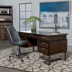 Massive Executive Style Desk In Dark Walnut! Perfect For High Level Executives! 
