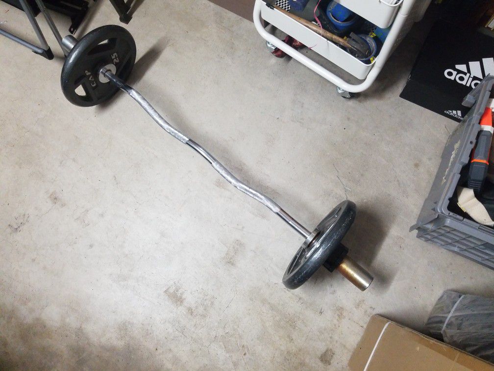 Ez curl bar, comes with 2 clips and 2-25 Lbs Plates