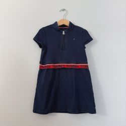 Tommy Hilfiger Girls Short Sleeve Zip Dress Size XS(4-5) Toddler Girl Dress Blue