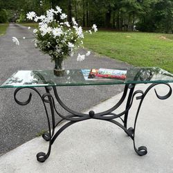 Modern Beveled Glass Accent / Sofa Table with a Bronze Metal Base