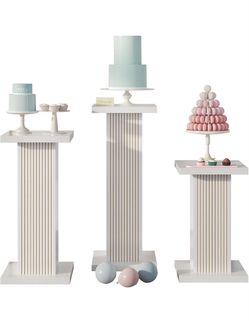 Pedestal Stand, Display stand for parties, White Fluted Square Wooden Plant Pedestal