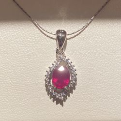 Natural Ruby Pendant Necklace 925