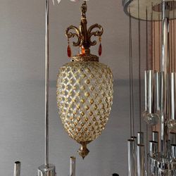 VINTAGE 1970’S RETRO HANGING PINEAPPLE GLASS SWAG LAMP LIGHT