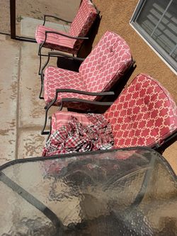 Couches, laundry/dryer, table, outside patio table and chairs.