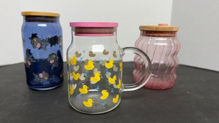 Glass Mugs and Jar Set with Lids