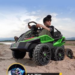 6x6 24V Ride on Toys for Big Kids, Six Eva Wheels UTV, 4x75W 5.9MPH Powerful Electric Car, 4WD/2WD Switch, Parent Remote, Four Shock Absorbers, for Ag
