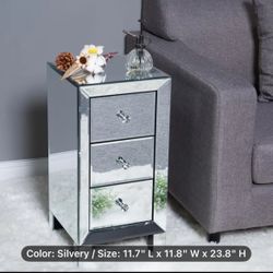 3-drawer Mirrored Nightstand End Table Bedside Table for Bedroom, living room, Silver, 11.7" L x 11.8" W x 23.8" H