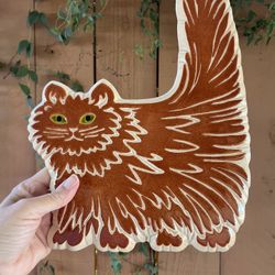Vintage Ceramic Orange Cat Wall Hanging Trivet