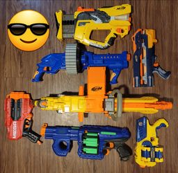 Nerf Gun Lot of 7 including battery operated machine Gun