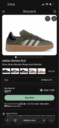 New!!! Adidas Samba XLG Olive Strata Sneakers