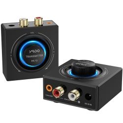 YMOO 2.4GHz Wireless Audio Transmitter and Receiver for TV, 25ms Low Latency, 200Ft Long Range, Wireless Audio Adapter Kit with AUX RCA in/Out for Ste