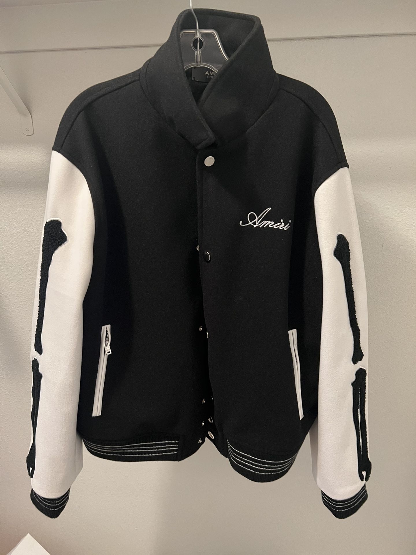 Amiri Bones Appliqué Wool Blend Varsity Jacket