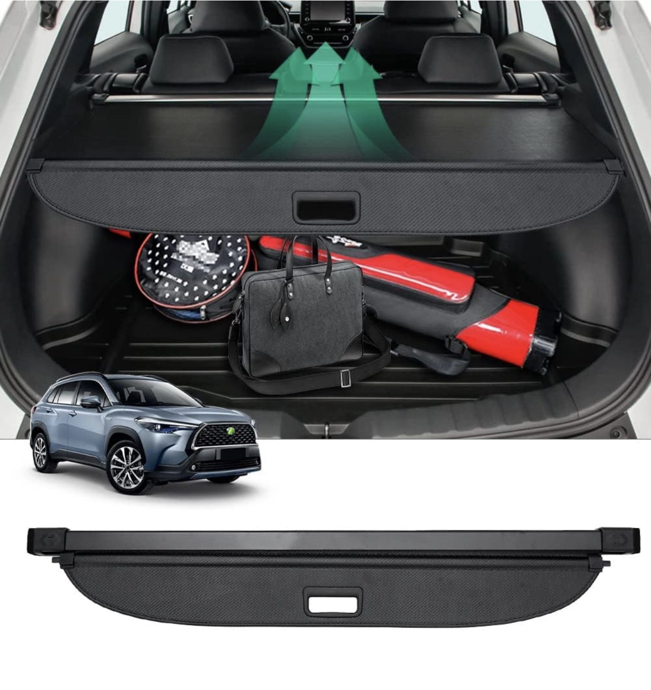 Powerty Cargo Cover Compatible for Toyota Corolla Cross 2022 2023 2024 Accessories Rear Trunk Security Cover Shield Shade Luggage Covers Retractable