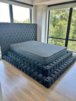 😍🖤 Brand New Luxury Tufted Upholstered Headboard Black Platform King & Queen Size Step Bed Frame • Mattress | PAY AFTER DELIVERY 🚚