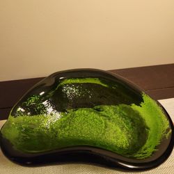 1950s Blenko Freeform Green Glass Ashtray