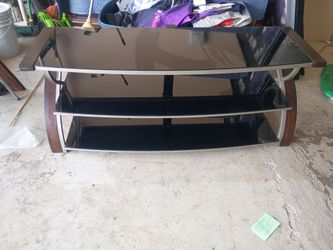 3-Tier Black Glass TV Stand