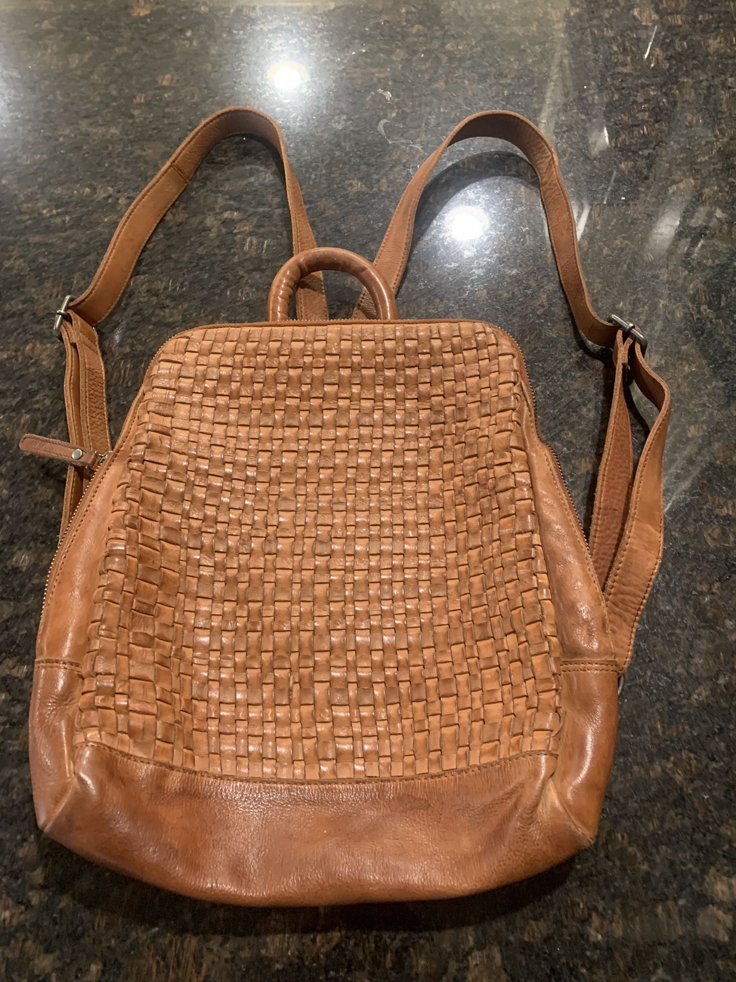 Valencia Holland Leather basketweave backpack purse