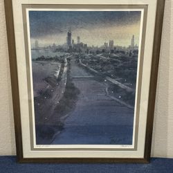 Incredible Tom Lynch Chicago Cityscape Lithograph SIGNED “Chicago At Night"
