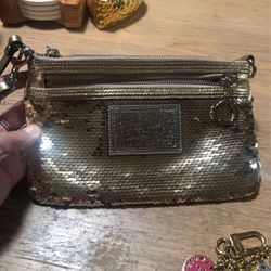 Authentic Coach Sequin Gold Wristlet 