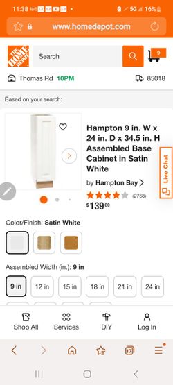 Hampton 9 in. W x 24 in. D x 34.5 in. H Assembled Base Cabinet in Satin White