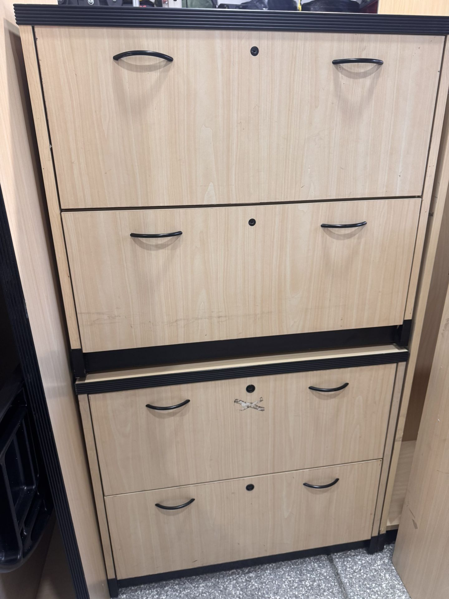 2 L Shaped Desk With Hutch And Light, 2 Bookcases, 2 Filing Cabinets, 1 Rolling Filing Cabinet