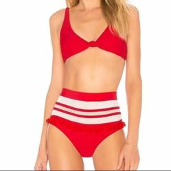 Red high waist mesh tassel bikini Bathingsuit
