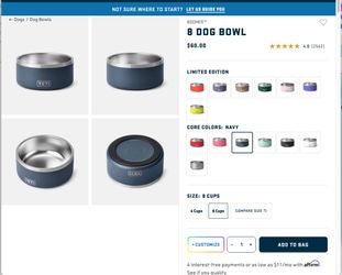 Yeti Boomer 8 Cup Stainless Dog Bowl New 