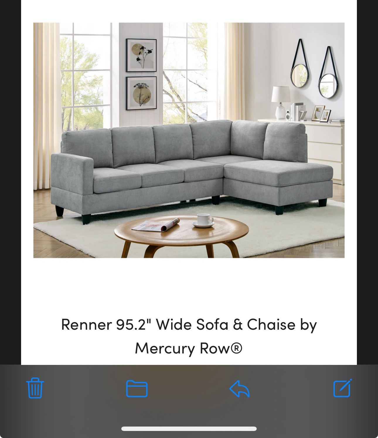 Modern Gray Sectional Sofa – Renner 95.2" by Mercury Row